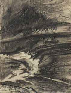 Edward Middleditch RA (1923-1987): Edward Middleditch RA (1923-1987) ▴ Edward Middleditch RA (1923-1987) 'The River II' charcoal 85.5 x 68cm Provenance: With Beaux Arts Gallery, London. Condition Report: Framed size: 98 x 80cm Un