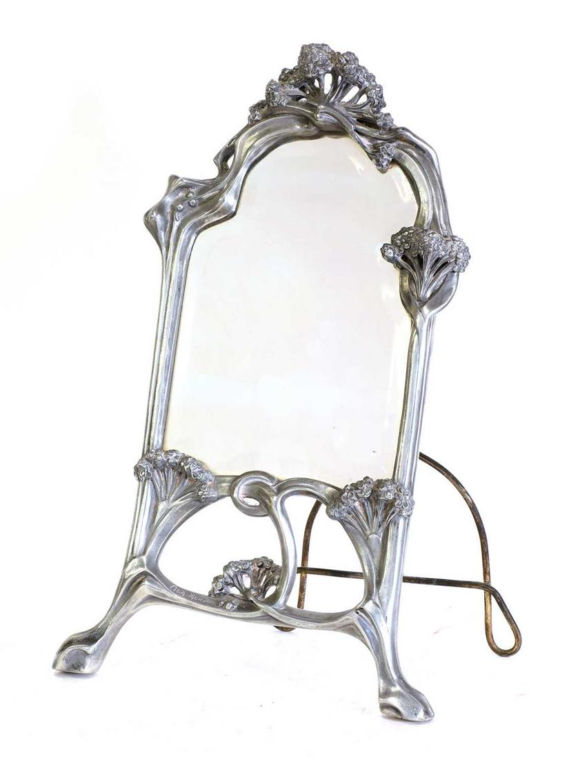 An Art Nouveau pewter table mirror, (1 of 3)