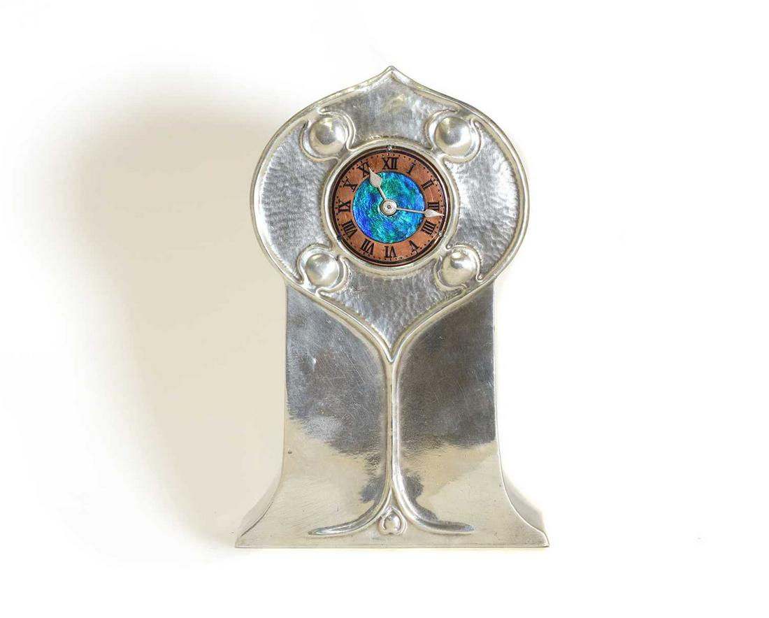 A Tudric pewter desk clock, (1 of 4)