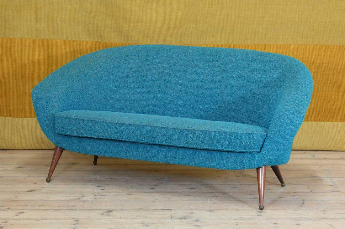A Swedish 'Tellus' sofa,: A Swedish 'Tellus' sofa, A Swedish 'Tellus' sofa, designed by Folke Jansson for SM Wincrantz Möbelindustri AB in Skövde, upholstered in teal wool fabric, raised on tapering teak legs, each t