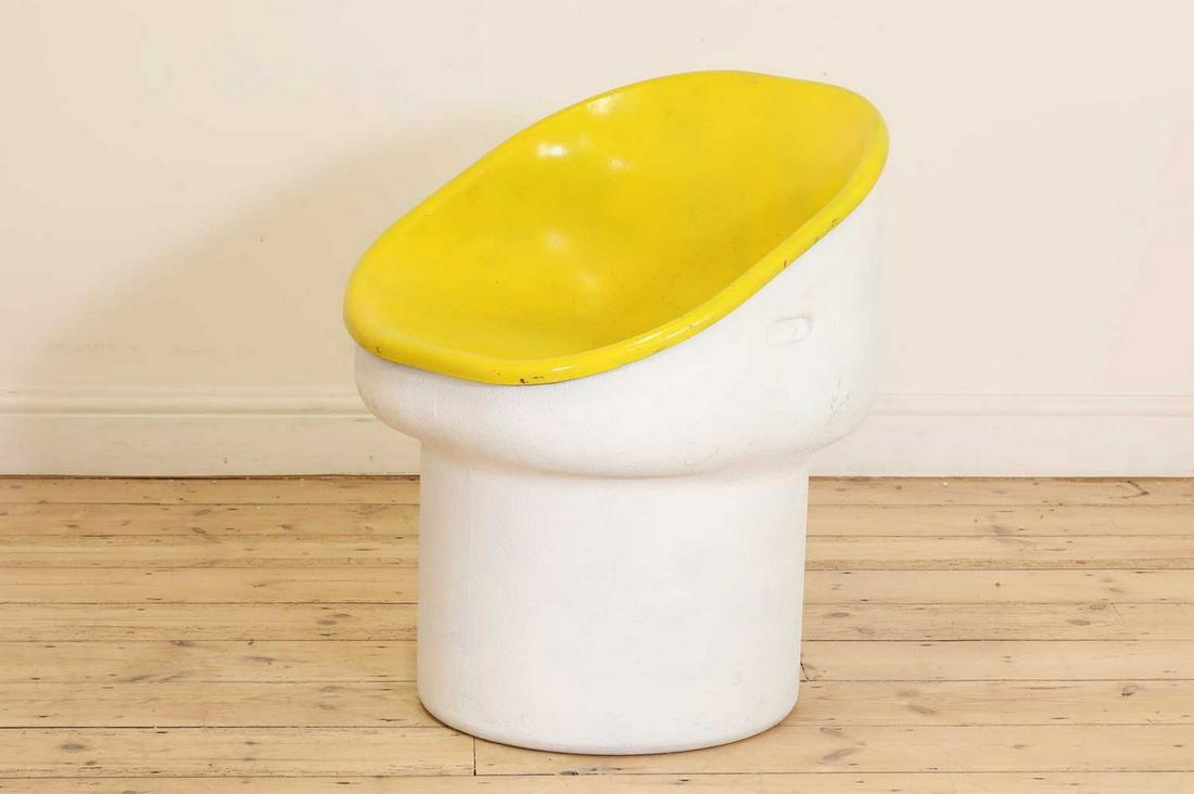 An 'Obo' chair,: An 'Obo' chair, An 'Obo' chair, designed by Robin Day for Hille, 54cm wide 55cm deep 65cm high, seat 44.5cm high Condition Report: Repainted to the yellow seat. Some flaking to the surface of the yell