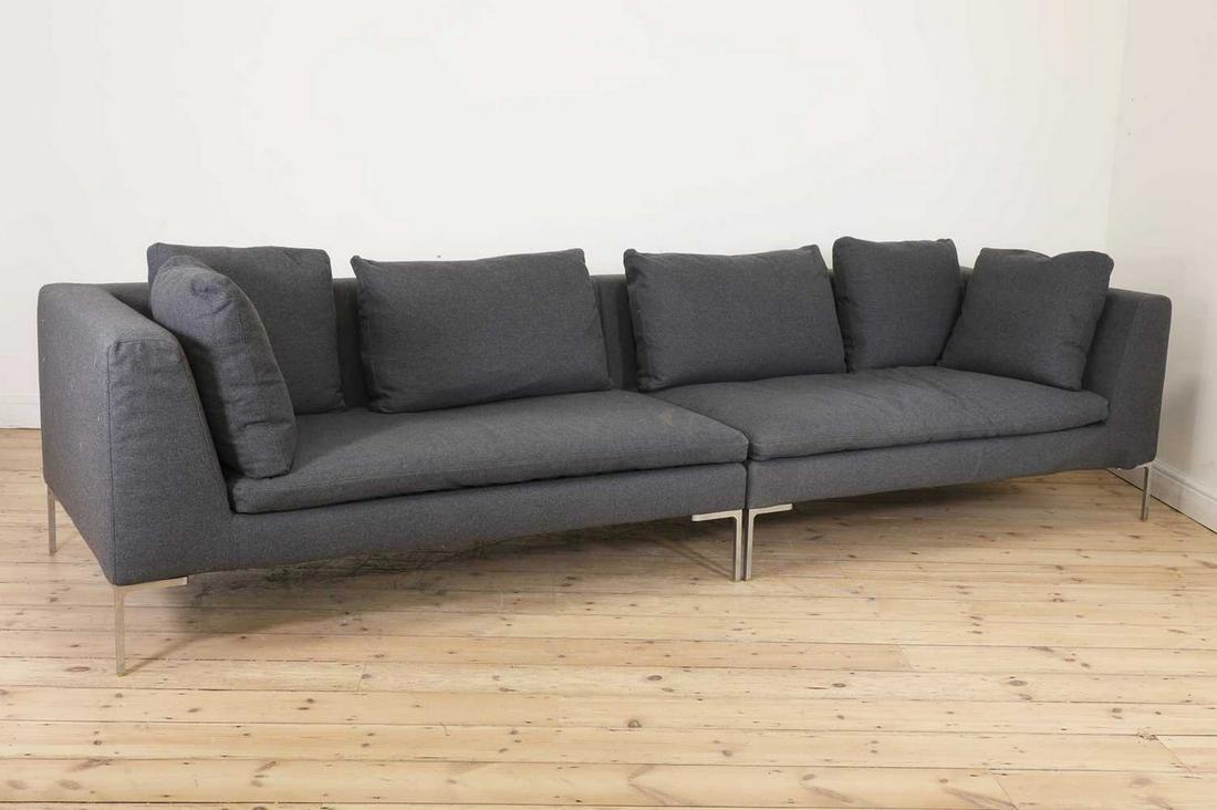 A pair of B&B Italia 'Charles' settees,: A pair of B&B Italia 'Charles' settees, A pair of B&B Italia 'Charles' settees, designed in 1997 by Antonio Citterio, each in two parts, each module with a single squab cushion, upholstered in grey wo