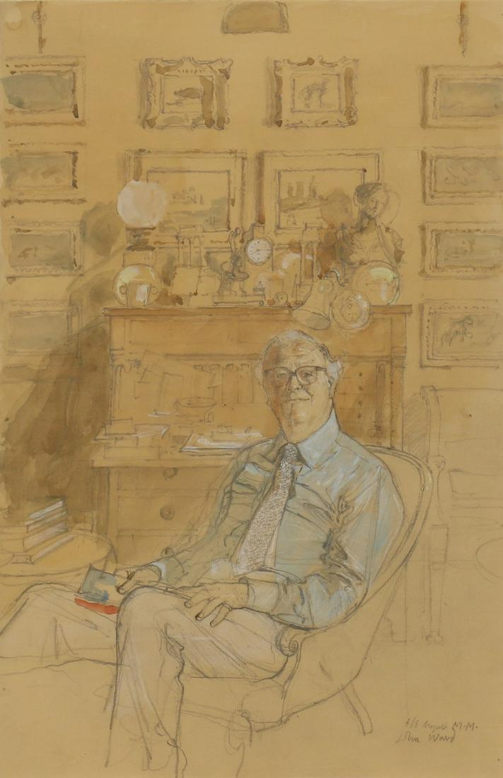 John Stanton Ward (1917-2007): John Stanton Ward (1917-2007) ? John Stanton Ward (1917-2007) Seated man in a drawing room, 2000 signed 'John Ward' and dated 4/5 August M.M. l.r., watercolour and pencil 47.5 x 32cm Exhibited: The Ma