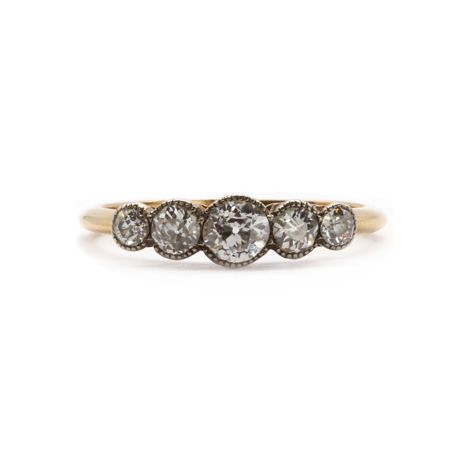 A gold five stone diamond ring, (1 of 5)