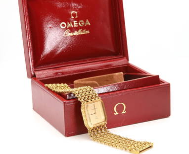 A gentlemen's 18ct gold Omega 'Constellation' mechanical bracelet watch, c.1970,: A gentlemen's 18ct gold Omega 'Constellation' mechanical bracelet watch, c.1970, A gentlemen's 18ct gold Omega 'Constellation' mechanical bracelet watch, c.1970, inspired by the Andrew Grima 'About Ti