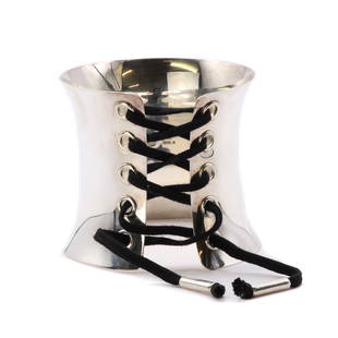 A sterling silver 'Lace Up' cuff bangle, by Georg Jensen,: A sterling silver 'Lace Up' cuff bangle, by Georg Jensen, A sterling silver lace-up cuff bangle, by Georg Jensen, designed by Regitze Overgaard, no. 561A, of slighly concaved form, with eyelets and bl