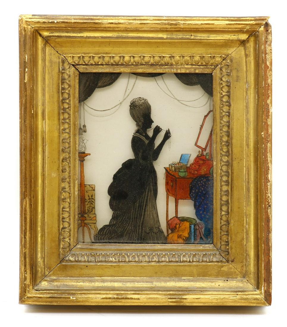 A George III coloured reverse painting on glass, (1 of 2)