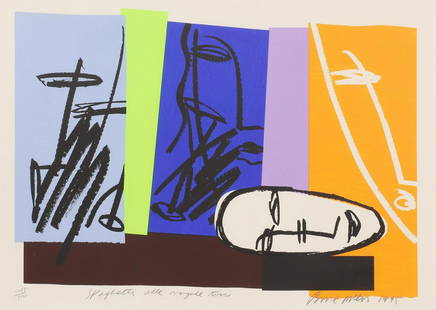 Bruce McLean (b.1944): Bruce McLean (b.1944) ? Bruce McLean (b.1944) 'Spaghetti alle vongole twice' silkscreen in colours, signed, inscribed with title, dated 1995 and numbered 453/500 in pencil image 55 x 75cm Provenance: