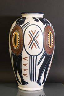 A Swedish Höganäs Keramik earthenware vase,: A Swedish Höganäs Keramik earthenware vase, A Swedish Höganäs Keramik earthenware vase, mid-20th century, designed by Mette Doller for Andersson & Johansson, painted in colours wit