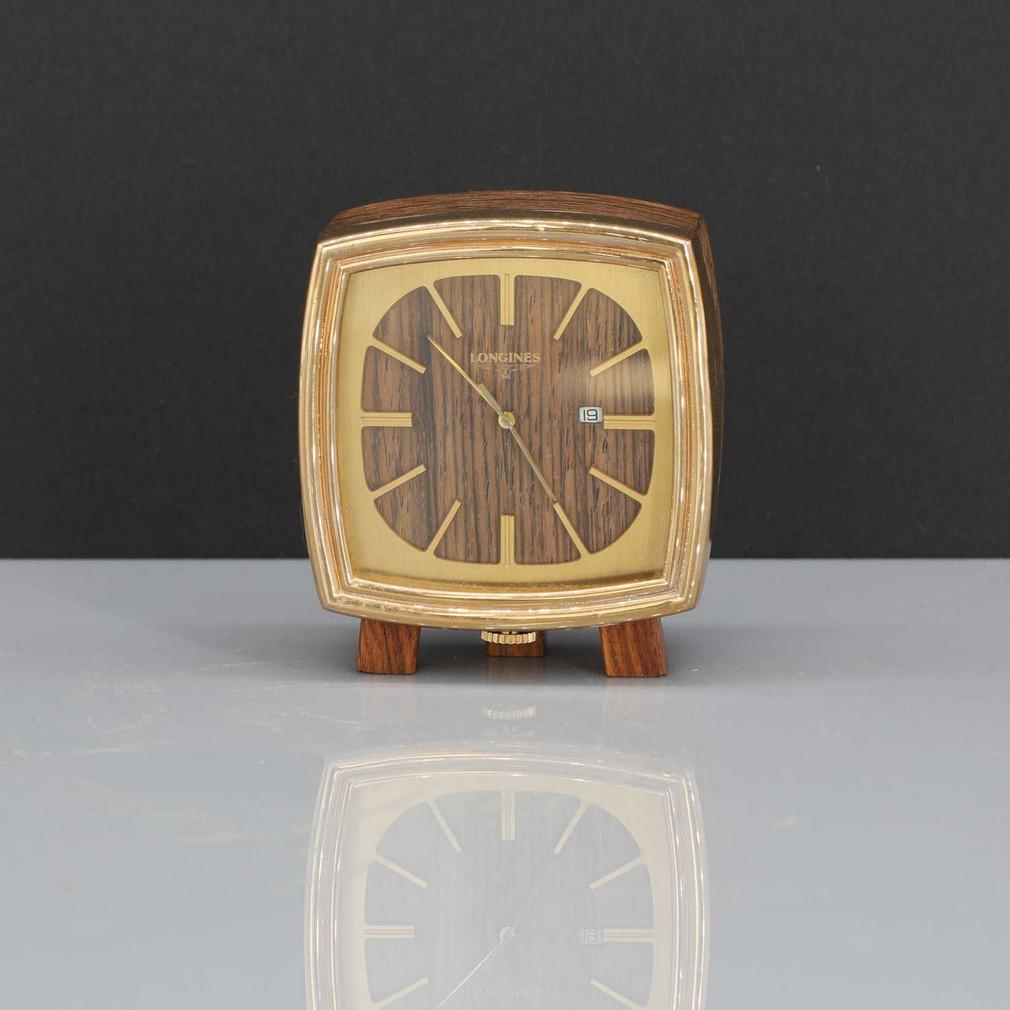 A Longines gilt and rosewood bedside clock, (1 of 3)