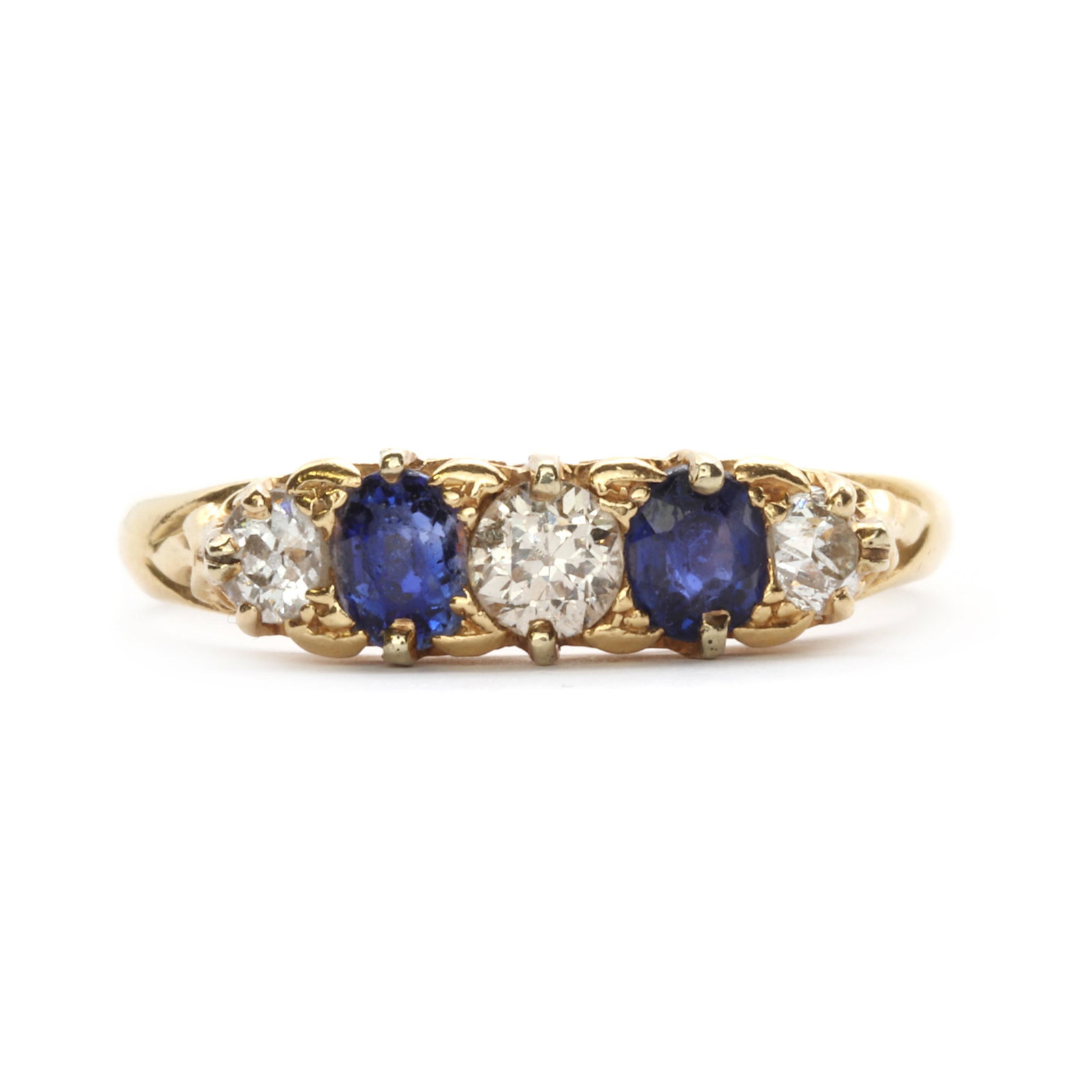 A gold five stone sapphire and diamond ring, (1 of 3)
