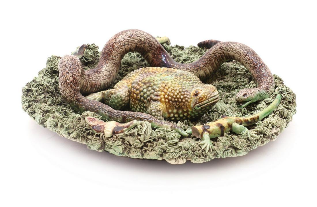 A Portuguese Palissy style majolica charger, (1 of 5)