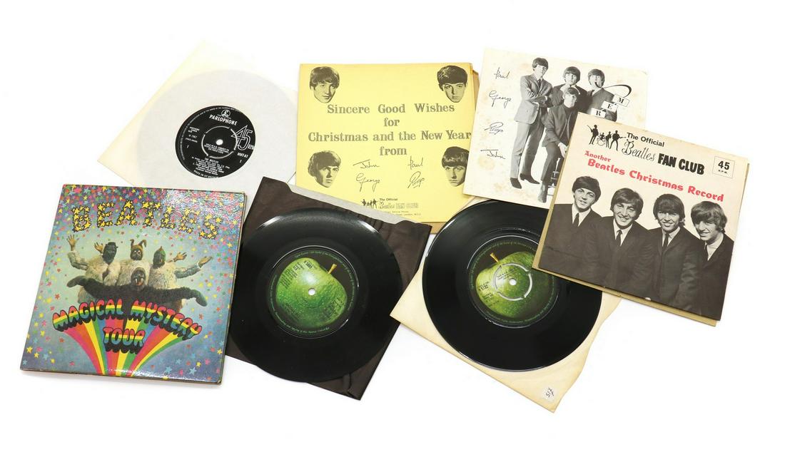 A collection of five Beatles records, (1 of 1)