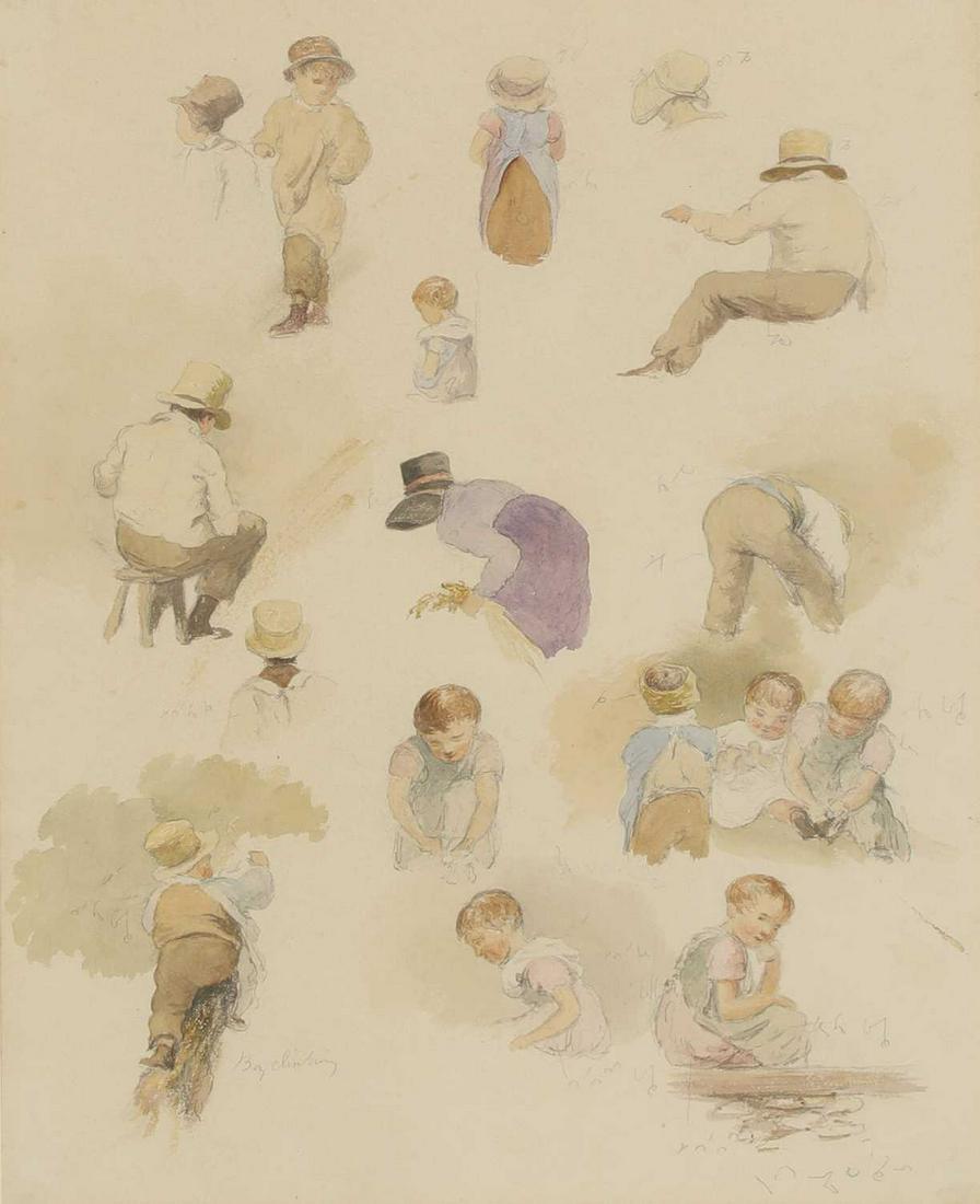 Robert Hills OWS (1769-1844): Robert Hills OWS (1769-1844) Robert Hills OWS (1769-1844) Studies of farm children pencil and watercolour 28.5 x 21.5cm Provenance: Mrs Lavinia Garle; with Thomas Agnew & Sons Ltd., London, by 1970, n