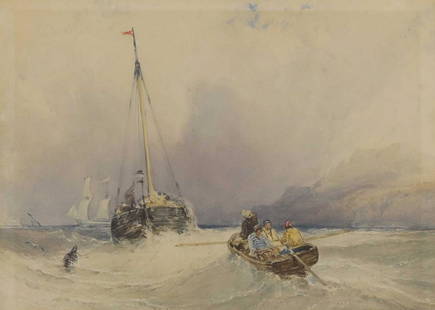 William Callow RWS (1812-1908): William Callow RWS (1812-1908) William Callow RWS (1812-1908) Boarding before the storm signed and dated 'W Callow 1841' l.c., pencil and watercolour 22.5 x 31.3cm Condition Report: overall: 45.5 x 52