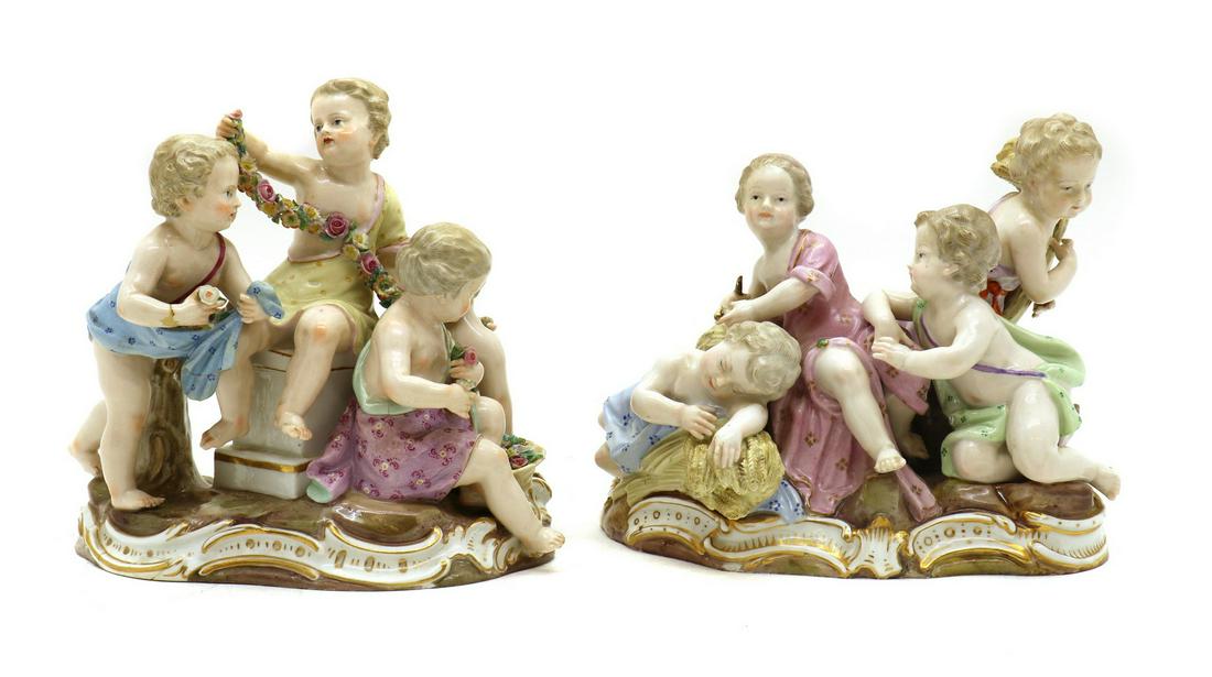 A pair of Meissen porcelain figure groups, (1 of 3)