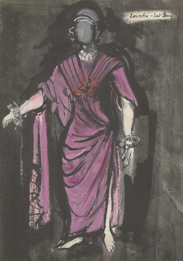 John Piper CH (1903-1992): John Piper CH (1903-1992) ▴ John Piper CH (1903-1992) 'Lucretia - Last Scene', from Benjamin Britten's 'The Rape of Lucretia', 1946 signed 'John Piper' l.r., inscribed with title u.l., pen and i