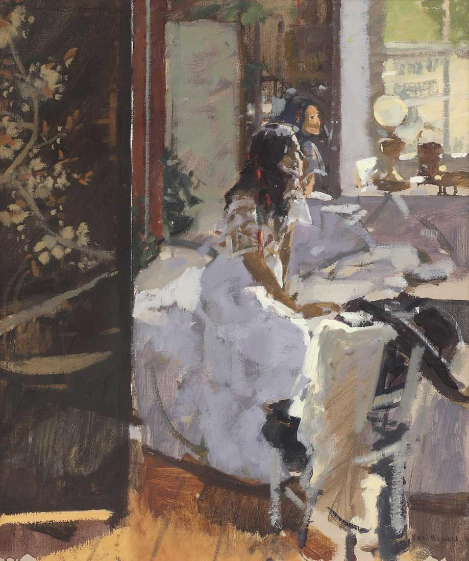 Ken Howard RA (1932-2022): Ken Howard RA (1932-2022) ▴ Ken Howard RA (1932-2022) 'Sarah, Silver and Black' signed 'Ken Howard' l.r., oil on canvas 61 x 50.5cm Exhibited: 'Ken Howard' Exhibition, Brian Sinfield Gallery, Bu