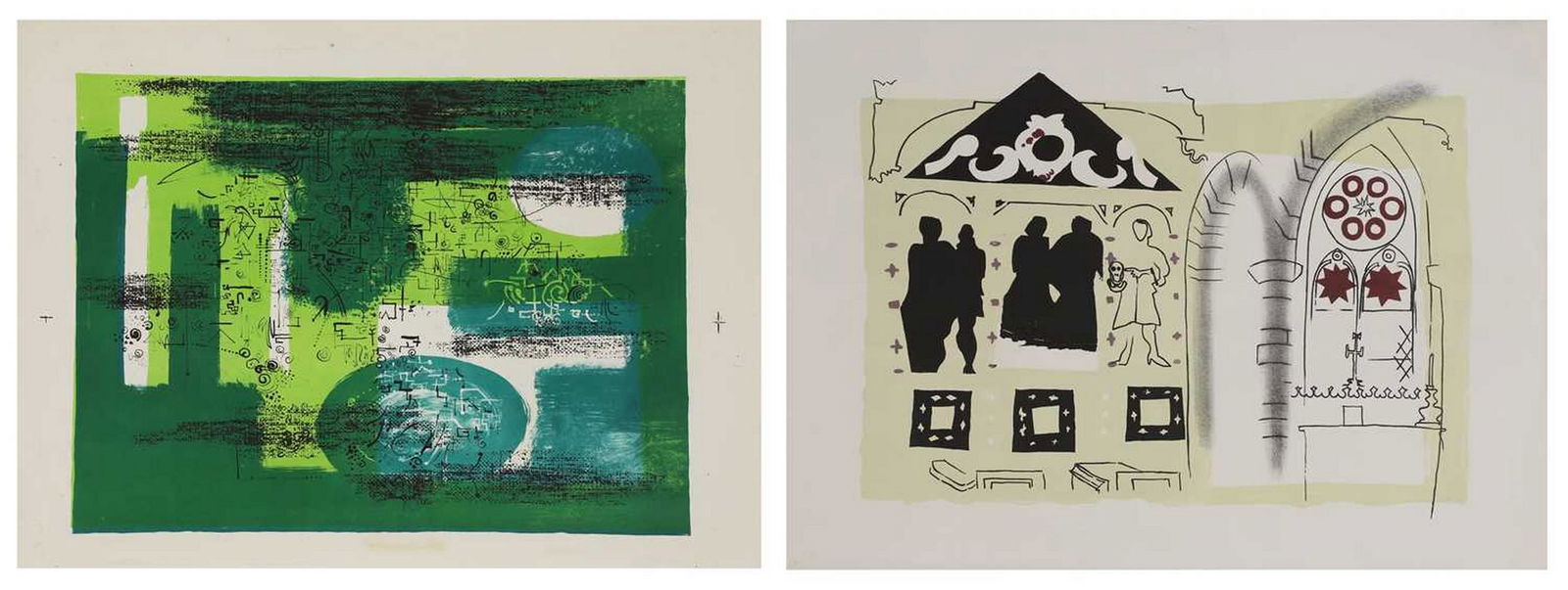 John Piper CH (1903-1992): John Piper CH (1903-1992) ▴ John Piper CH (1903-1992) 'Ironbridge' (Levinson 178) lithograph in colours, 1966, proof sheet 57.5 x 78.5cm; together with: 'Rudbaxton, Pembrokeshire: 17th Century M