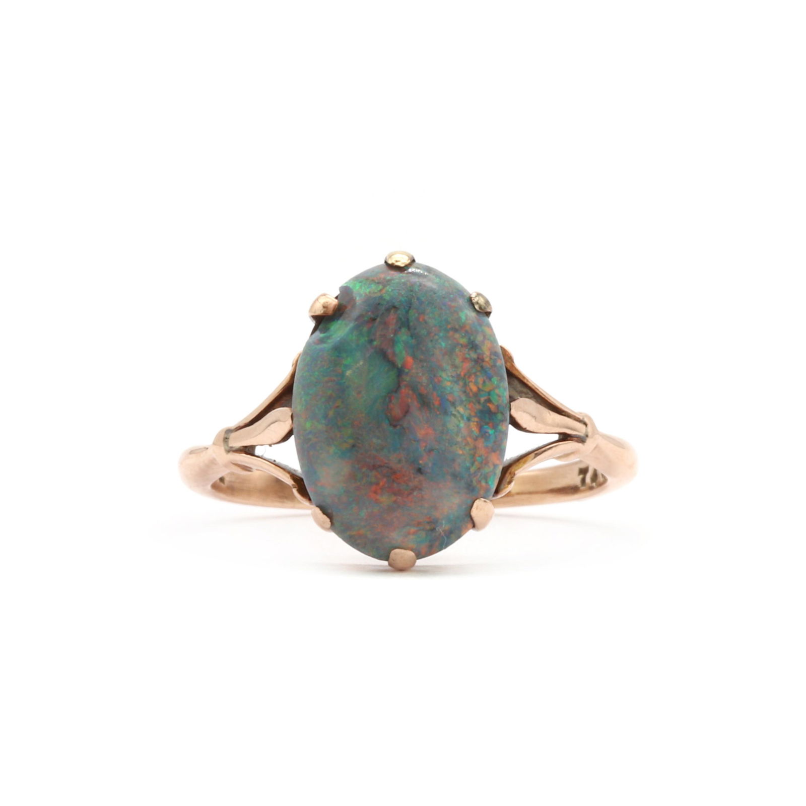 A single stone black opal ring, (1 of 3)
