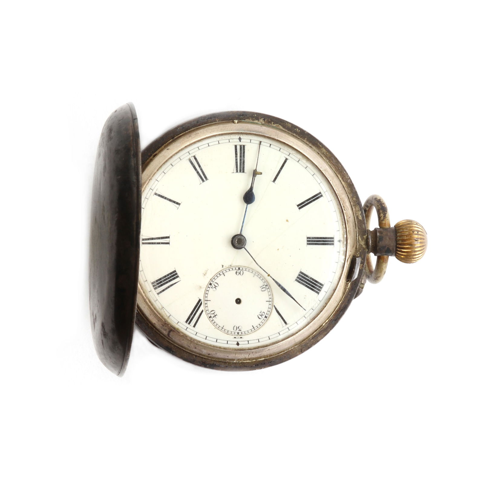A silver cased pocket watch,: A silver cased pocket watch, A silver cased pocket watch, 52mm diameter, white dial, black roman numerals, subsidiary dial hand deficient, case no.19801, Birmingham 1823, 118.96g Condition Report: Han