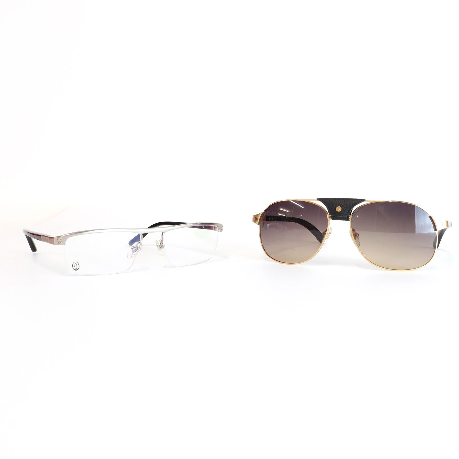 A pair of Cartier gold plated Santos-Dumont sunglasses and a pair fo prescription tinted glasses (1 of 5)
