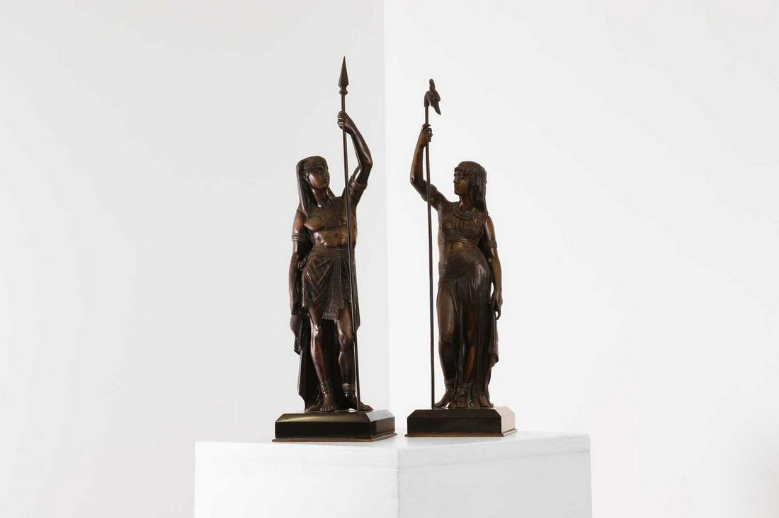 A pair of Egyptian Revival bronze figures after Émile Louis Picault, (1 of 10)