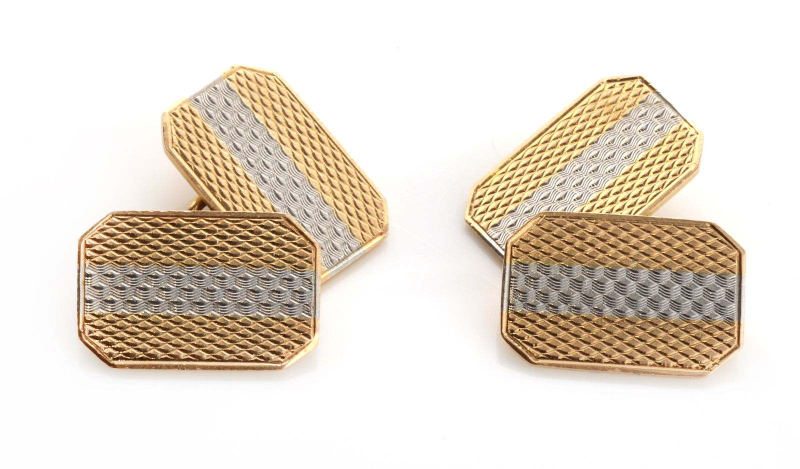 A pair of Art Deco rectangular cut corner chain link cufflinks, (1 of 3)