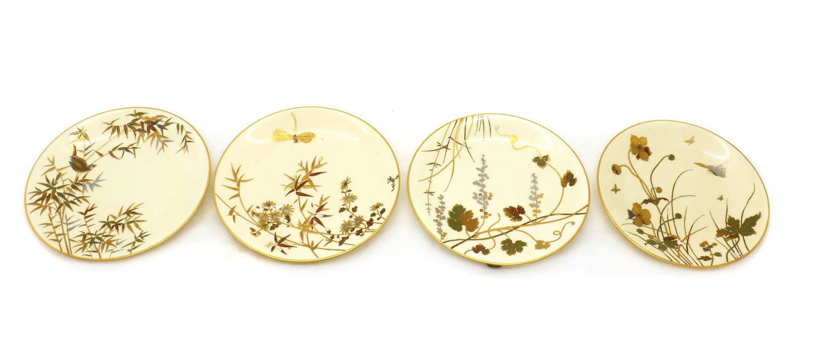 A set of four Minton Aesthetic Movement porcelain plates, (1 of 2)