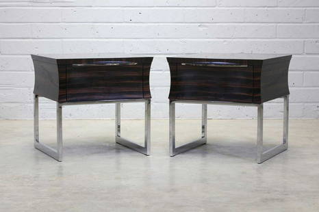 A pair of contemporary 'Daydream' Macassar ebony side tables,: A pair of contemporary 'Daydream' Macassar ebony side tables, A pair of contemporary 'Daydream' Macassar ebony side tables, manufactured by Giorgio Collection, each with concave sides with a frieze dr