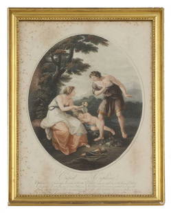 ☘ Thomas Burke, after Angelica Kauffman: ☘ Thomas Burke, after Angelica Kauffman Thomas Burke, after Angelica Kauffman 'Cupid and Cephisa' a pair of stipple engravings oval, image 36 x 29cm, Francesco Bartolozzi, after Angelica Kauffma