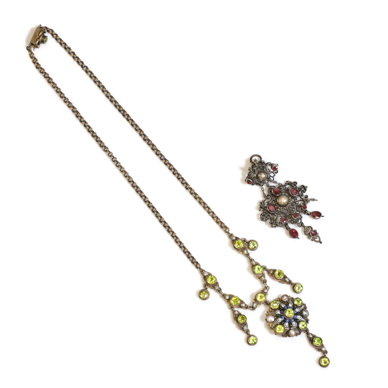 An early 20th century Continental silver gilt gemstone and enamel necklace, (1 of 1)