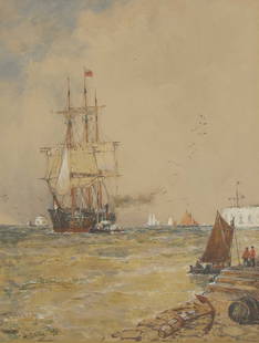 Thomas Bush Hardy (1842-1897): Thomas Bush Hardy (1842-1897) Thomas Bush Hardy (1842-1897) 'The Mouth of the Medway' signed, inscribed with title and dated 'T. B. Hardy 1896' l.l., pen and ink and watercolour heightened with white