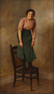 Charles Spencelayh (1865-1958): Charles Spencelayh (1865-1958) ▴ Charles Spencelayh (1865-1958) 'False Alarm' signed 'C.SPENCELAYH' l.l., oil on canvas 61 x 36cm Condition Report: overall: 74 x 49cm A light scratch to the back