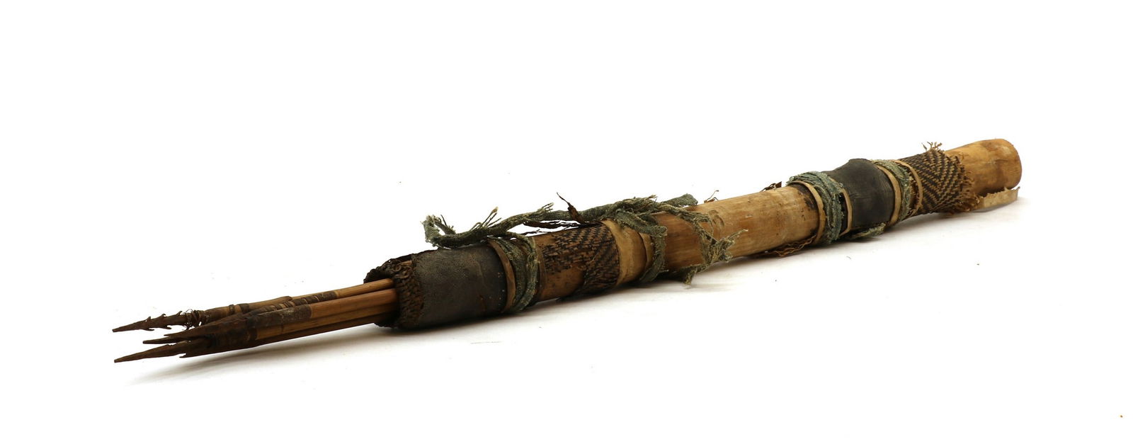 A cane and leather bound quiver with arrows, (1 of 5)