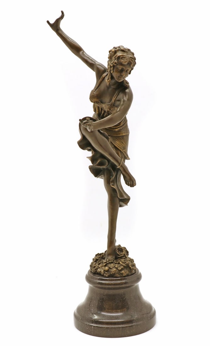 After Claire Colinet: After Claire Colinet After Claire Colinet, of recent manufacture, a spelter figure, of a dancer, on a marble plinth, 46cm high Condition Report: Minor nibbles to the base and plinth. A loose part insi