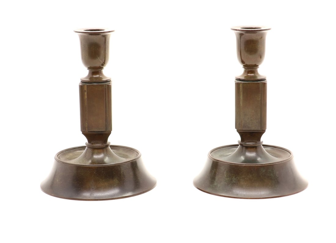 A pair of Art Deco patinated bronze candlesticks (1 of 3)