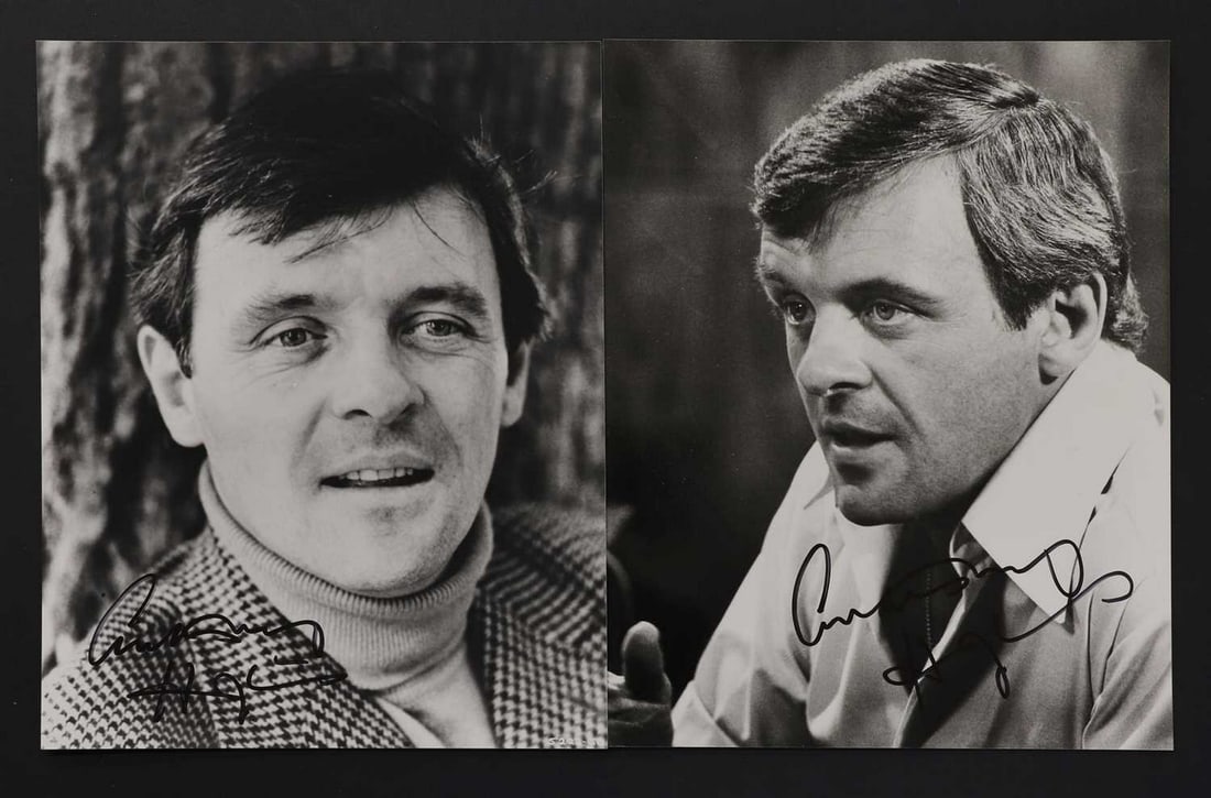 Anthony Hopkins, two signed photographs,: Anthony Hopkins, two signed photographs, Anthony Hopkins, two signed photographs, 25.5 x 20.5cm, Against All Odds, Phil Collins and Julie Walters, double signed photograph, 20.5 x 25.5cm and Donald Pl