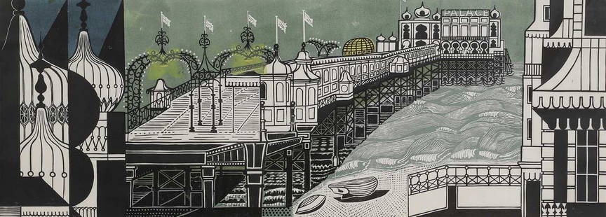 Edward Bawden RA (1903-1989): Edward Bawden RA (1903-1989) &#9652; Edward Bawden RA (1903-1989) 'Brighton Pier' linocut in colours, 1977, signed 'Edward Bawden' in pencil l.r., titled, inscribed 'New 2nd edition' and numbered 'Art