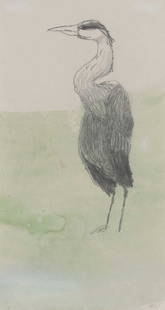 Mary Newcomb (1922-2008): Mary Newcomb (1922-2008) ▴ Mary Newcomb (1922-2008) 'The Heron' signed with initials l.r., pencil and watercolour 26 x 14cm Provenance: With Crane Kalman Gallery, London. Condition Report: Frame