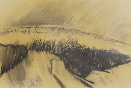 Edward Middleditch (1923-1987): Edward Middleditch (1923-1987) ▴ Edward Middleditch (1923-1987) Rain over Suffolk black chalk 55 x 75cm Provenance: Roland, Browse & Delbanco, London; Sotheby's, London, 'Modern British and