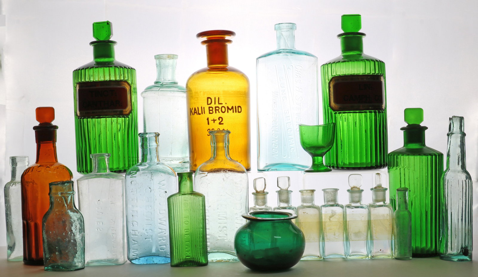 A group of glass apothecary bottles, (1 of 6)