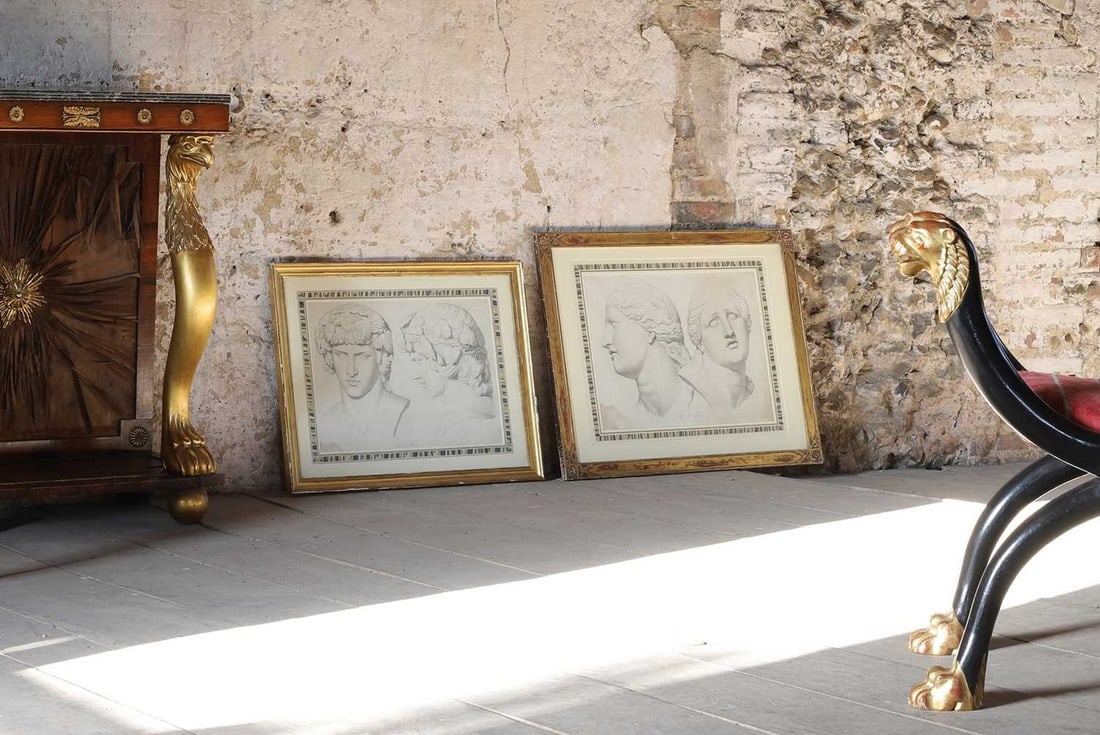 A near pair of engravings of classical sculpture, (1 of 9)