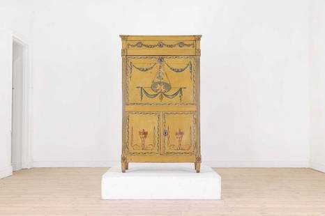 A Louis XVI painted oak escritoire,: A Louis XVI painted oak escritoire, A Louis XVI painted oak escritoire, late 18th/early 19th century, French, decorated in the neoclassical taste with floral swags, wreaths, urns and figures, 80cm