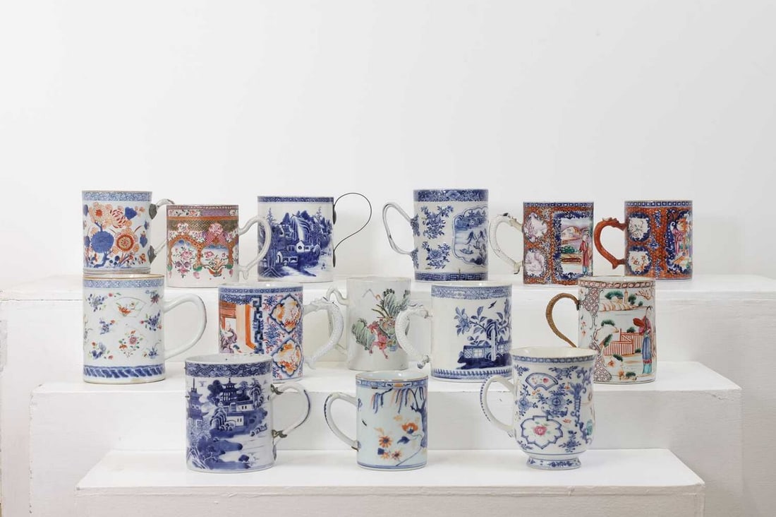 A collection of export porcelain mugs, (1 of 8)