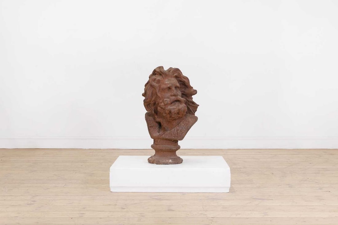 After François Rude,: After François Rude, After François Rude, Head of the Old Warrior, cast iron, 37cm wide 33cm deep 62cm high