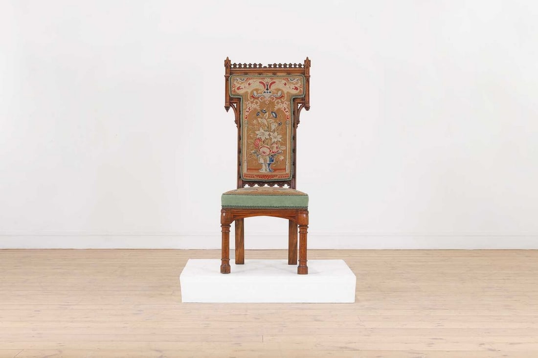 A Victorian Gothic Revival walnut side chair, (1 of 6)