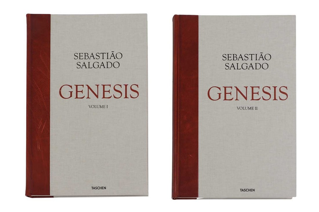Sebastião Salgado (Brazilian, b.1944),: Sebastião Salgado (Brazilian, b.1944), 'Genesis', 2004, two volumes plus caption book and custom-made wooden bookstand designed by Tadao Ando, from the edition of 3300 copies, signed by the artis