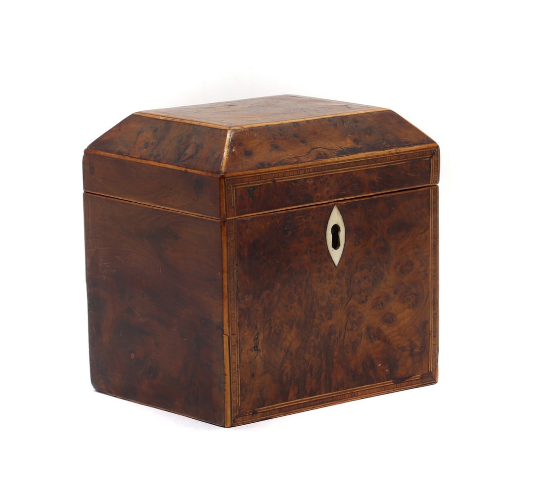 A yew wood tea caddy, (1 of 3)