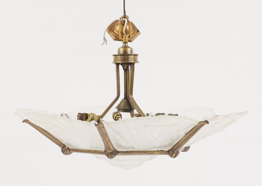 A French Art Deco hexagonal glass ceiling light, (1 of 7)